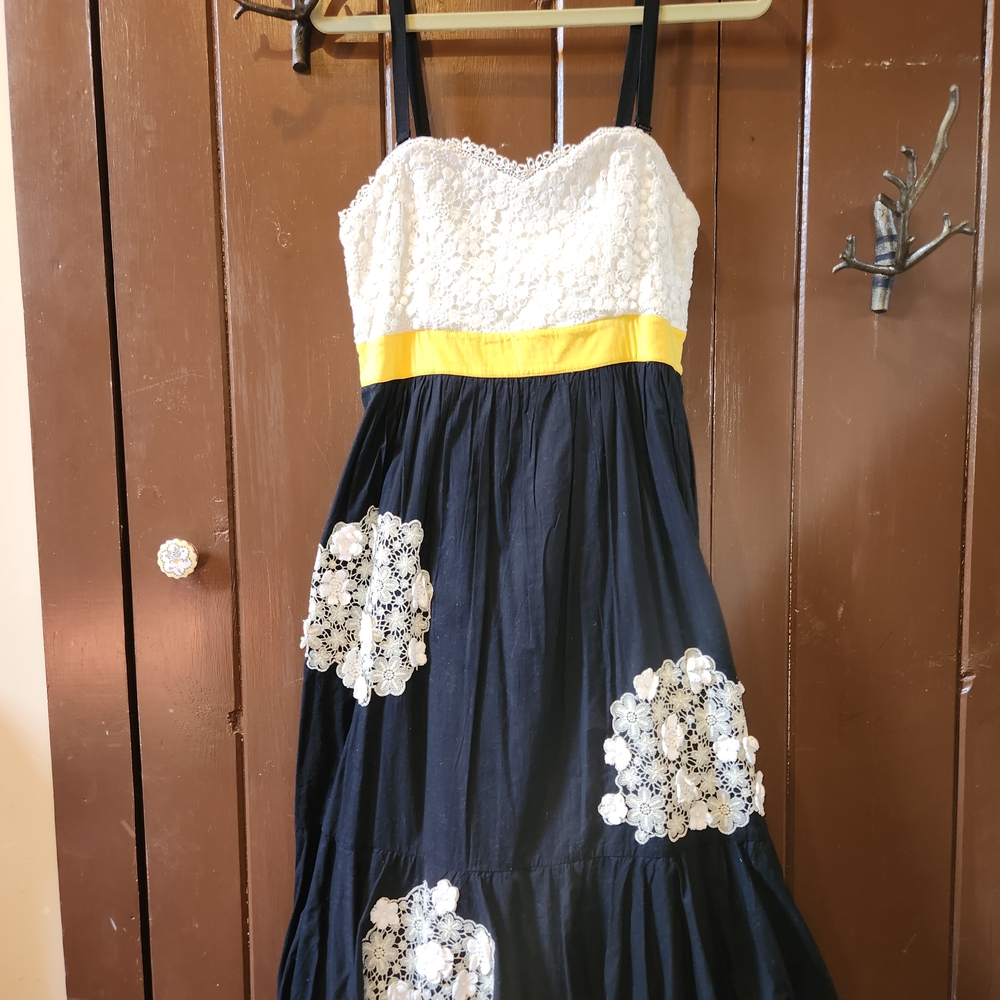 Floreat Black and White Midi Dress with Yellow Accent